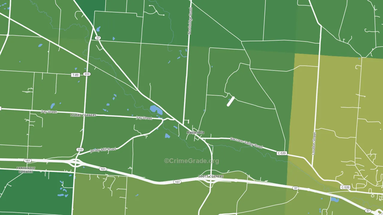 Alexandria, OH Map of Vehicle Theft Rates