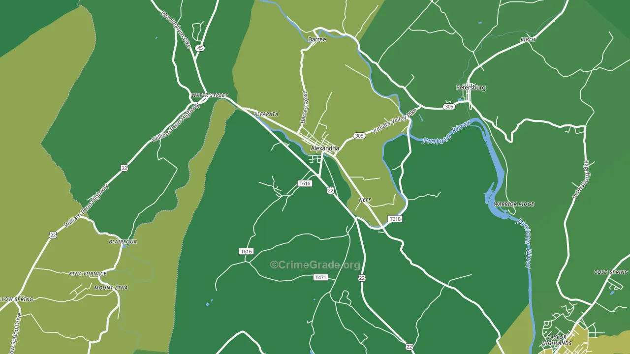 Alexandria, PA Map of Vehicle Theft Rates