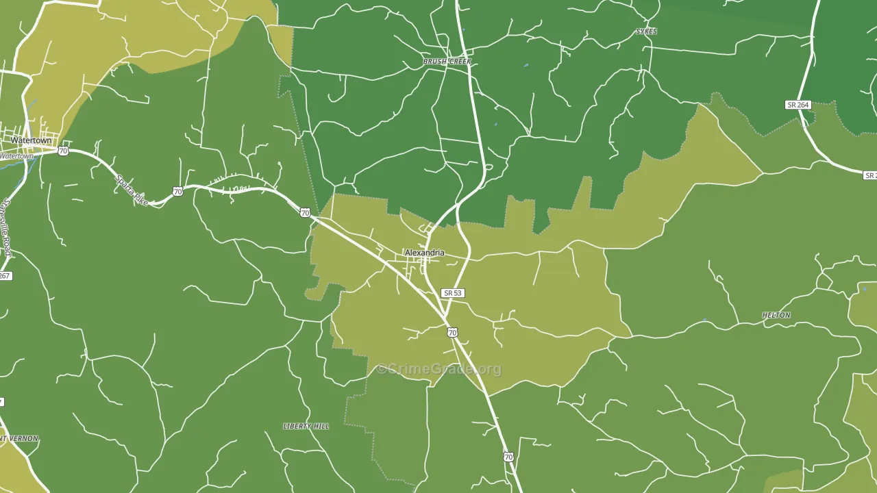 Alexandria, TN Map of Vehicle Theft Rates