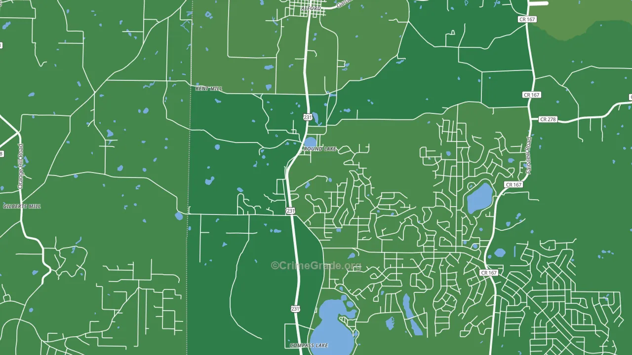 Alford, FL Map of Vehicle Theft Rates