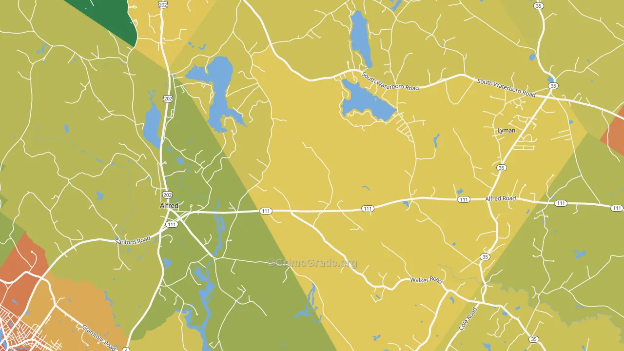 Alfred, ME Map of Vehicle Theft Rates