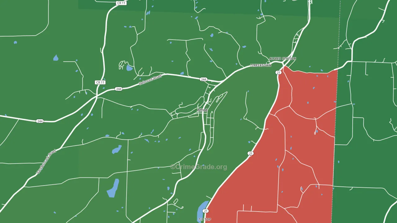 Alfred, NY Map of Vehicle Theft Rates