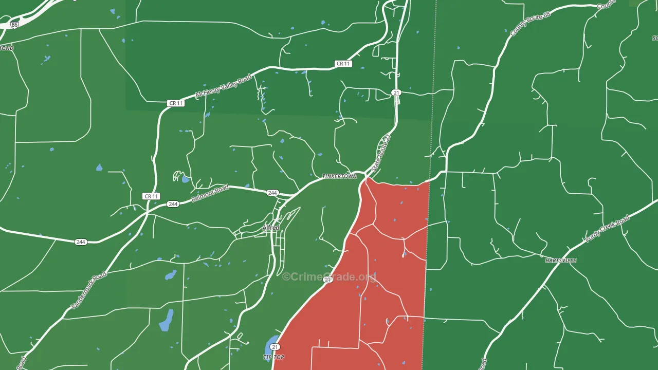 Alfred Station, NY Map of Vehicle Theft Rates