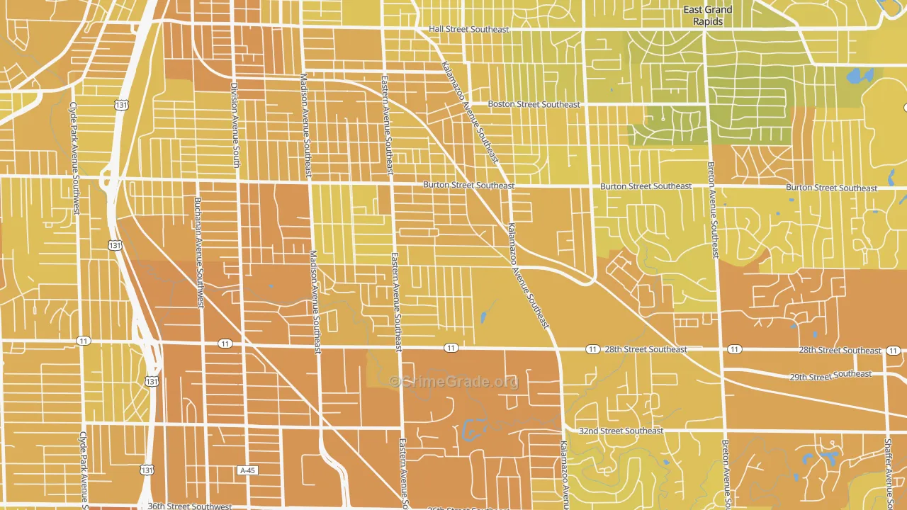 Alger Heights, Grand Rapids, MI Map of Vehicle Theft Rates