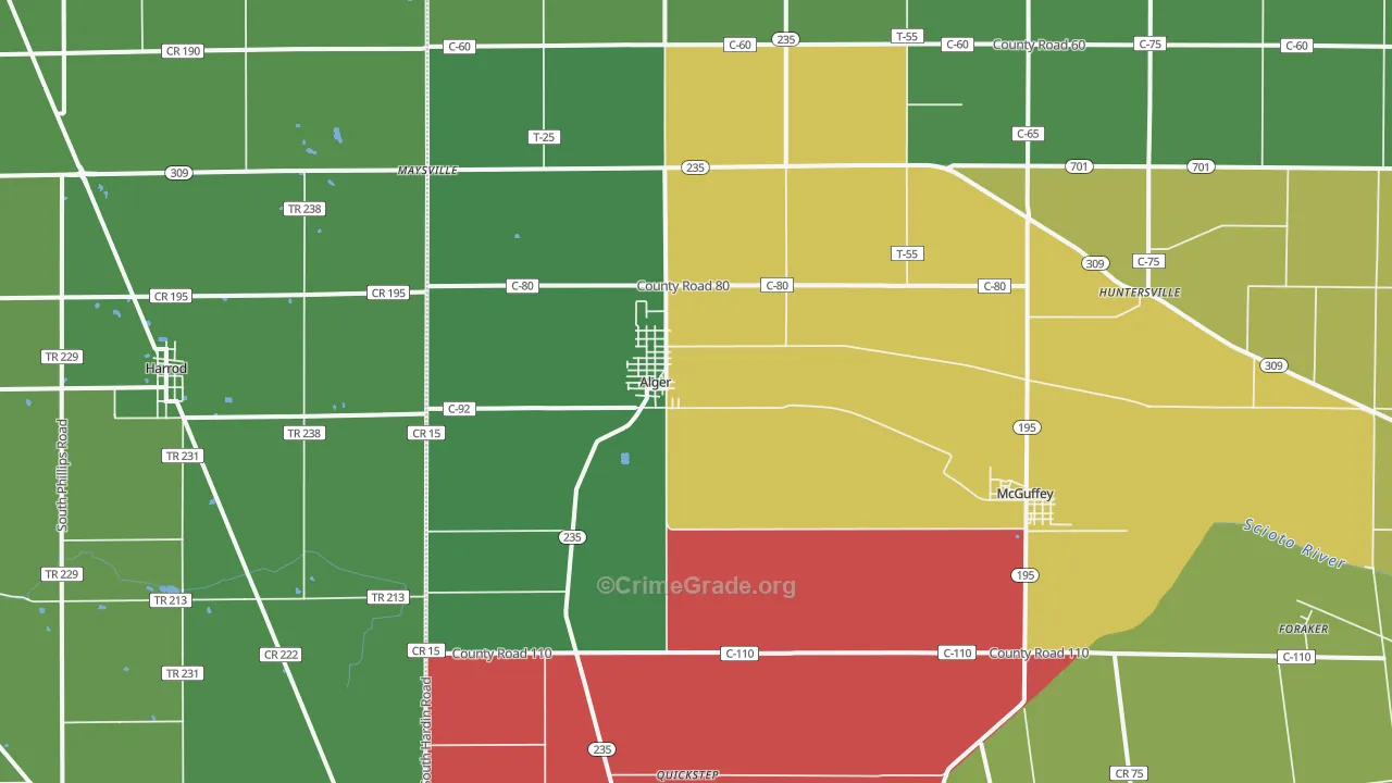 Alger, OH Map of Vehicle Theft Rates