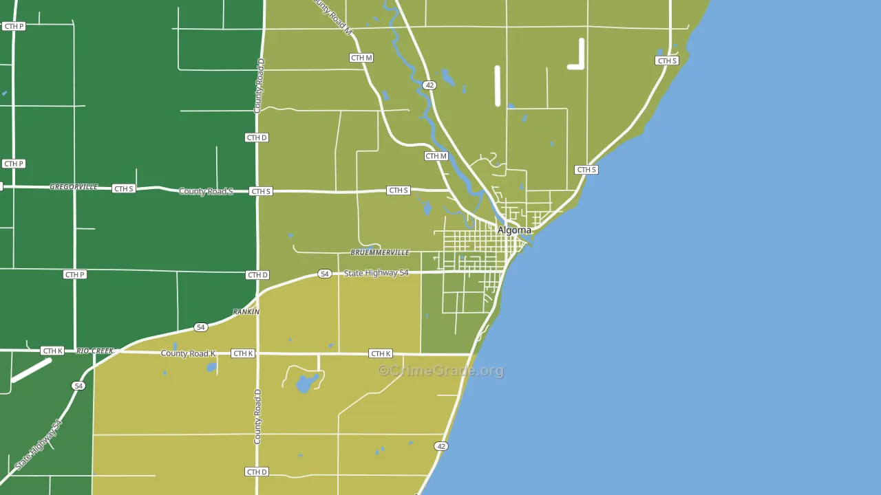 Algoma, WI Map of Vehicle Theft Rates