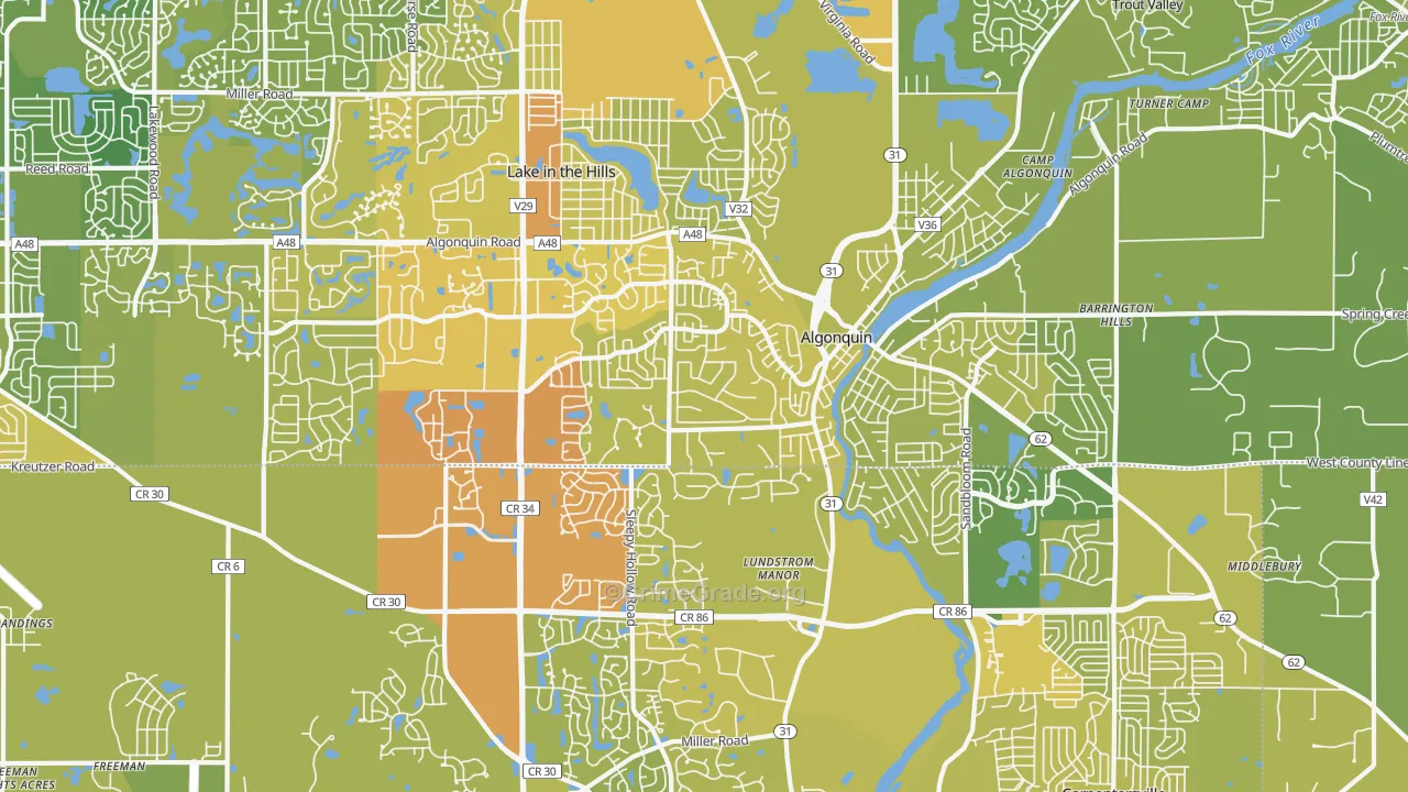 Algonquin, IL Map of Vehicle Theft Rates