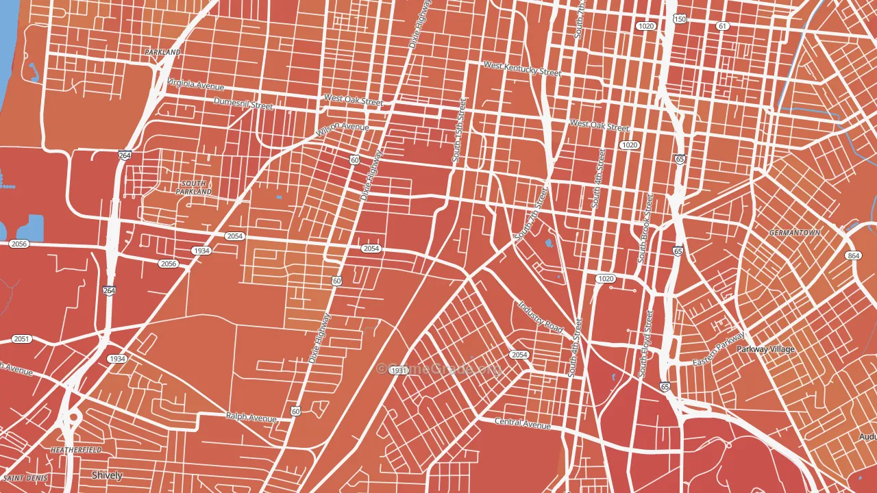 Algonquin, Louisville, KY Map of Vehicle Theft Rates