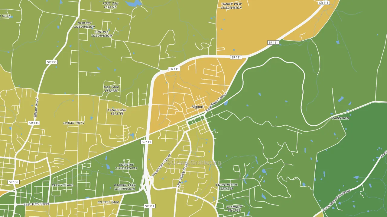 Algood, TN Map of Vehicle Theft Rates