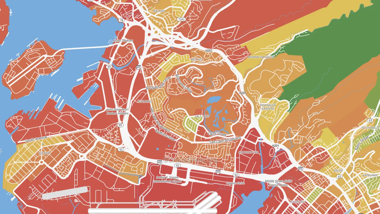 Aliamanu, Honolulu, HI Map of Vehicle Theft Rates