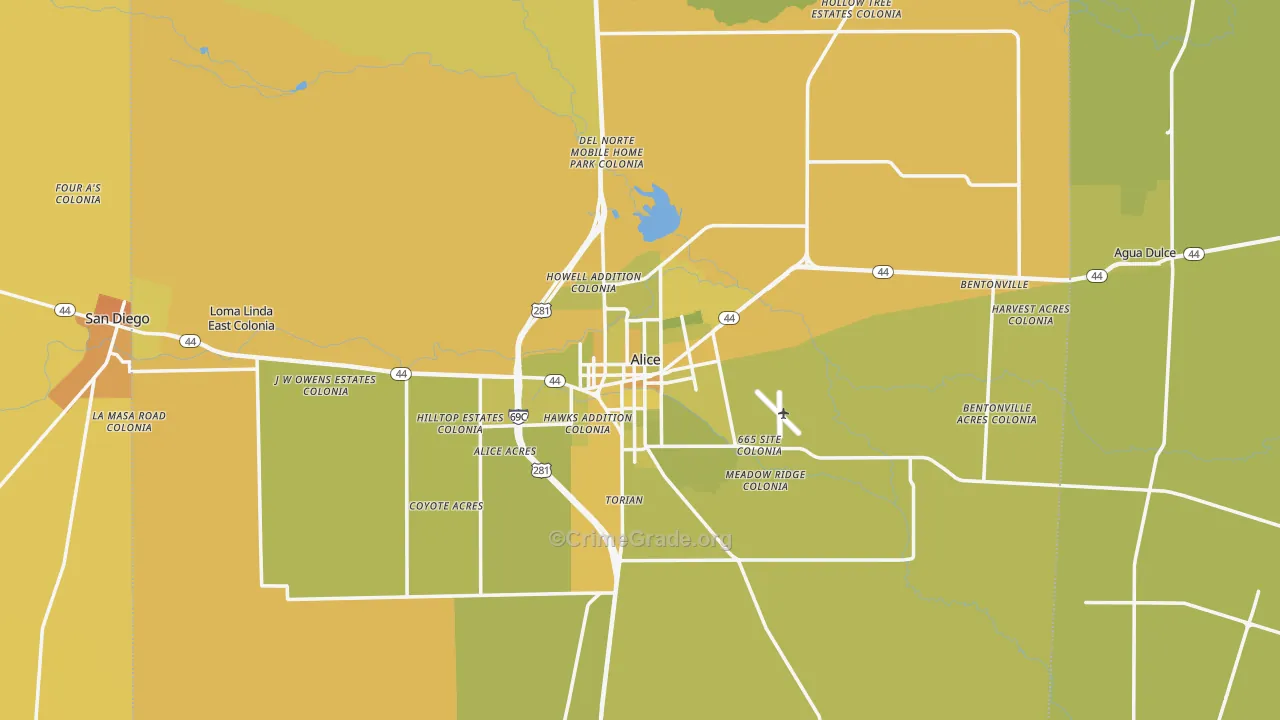 Alice, TX Map of Vehicle Theft Rates