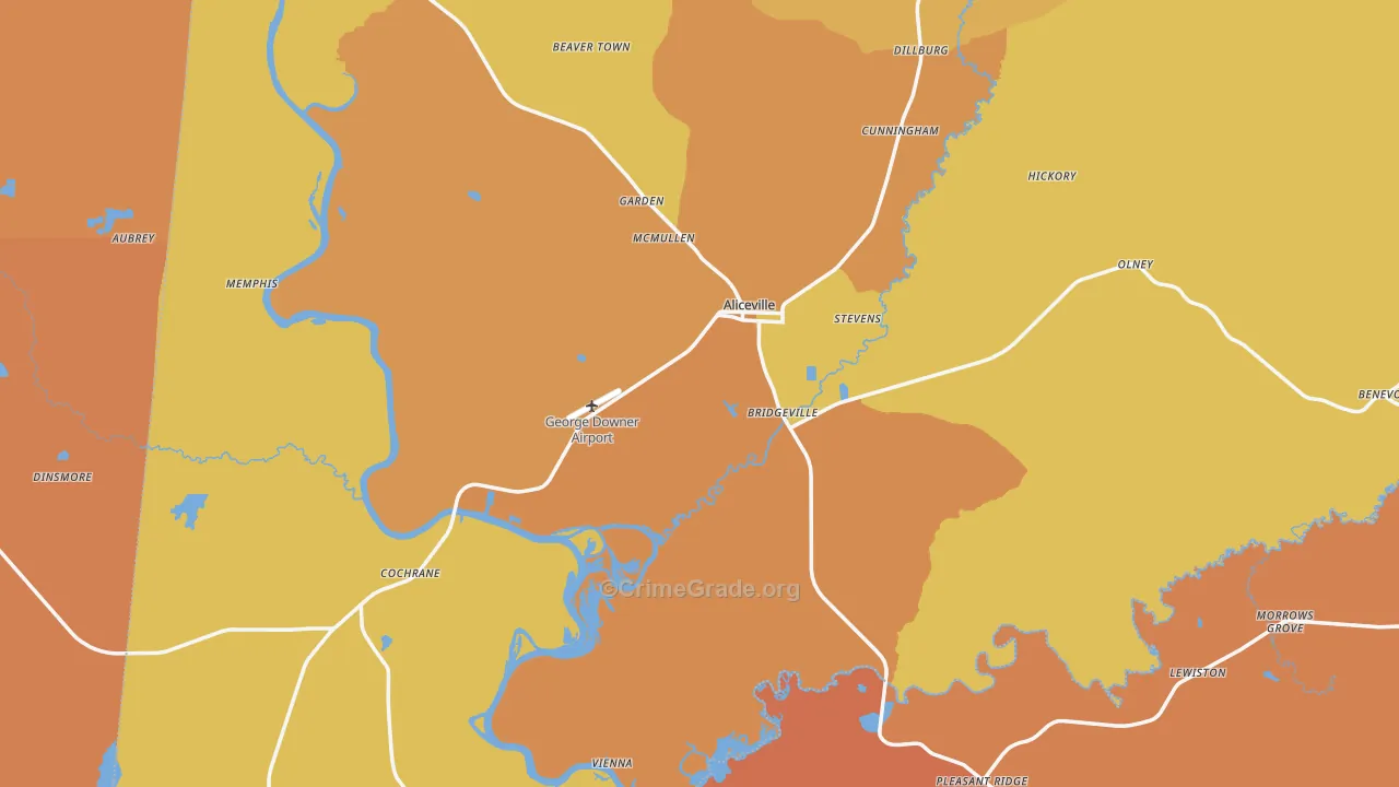 Aliceville, AL Map of Vehicle Theft Rates