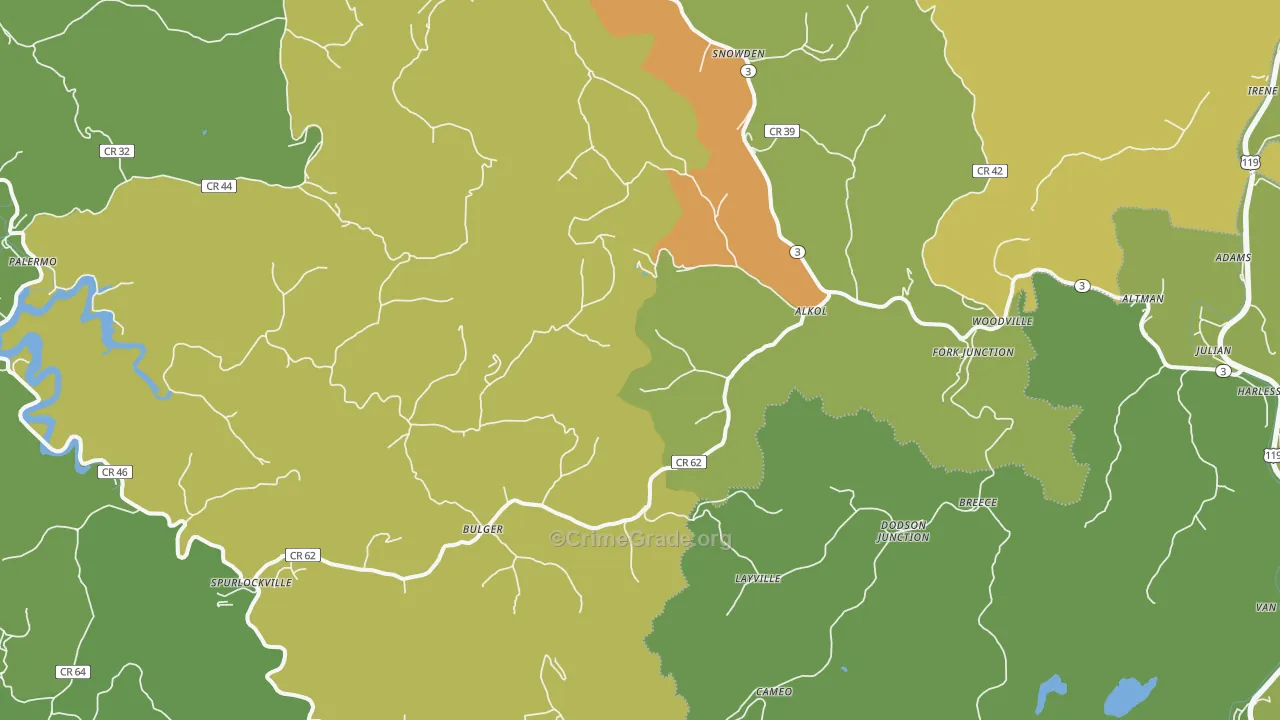 Alkol, WV Map of Vehicle Theft Rates
