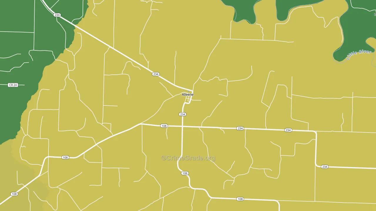 Alleene, AR Map of Vehicle Theft Rates