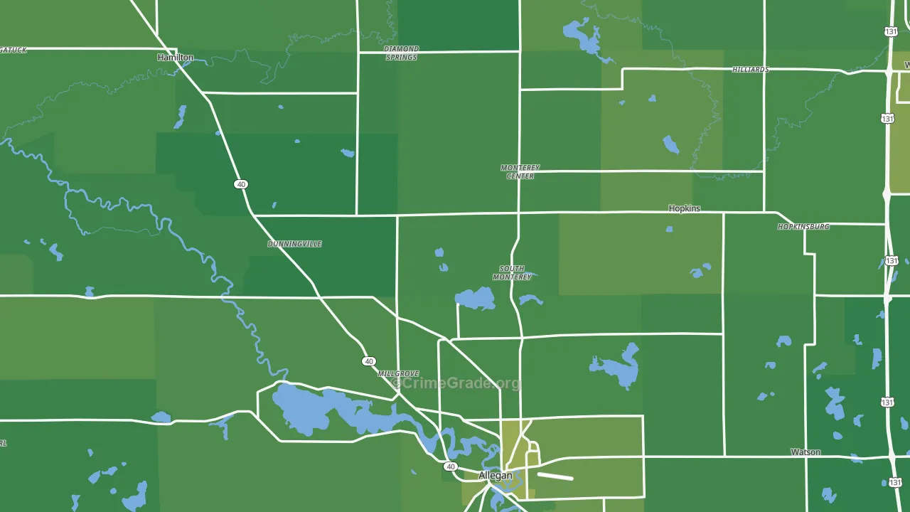 Allegan County, MI Map of Vehicle Theft Rates