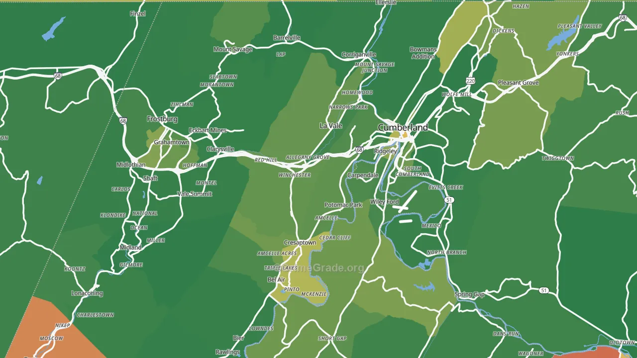 Allegany County, MD Map of Vehicle Theft Rates