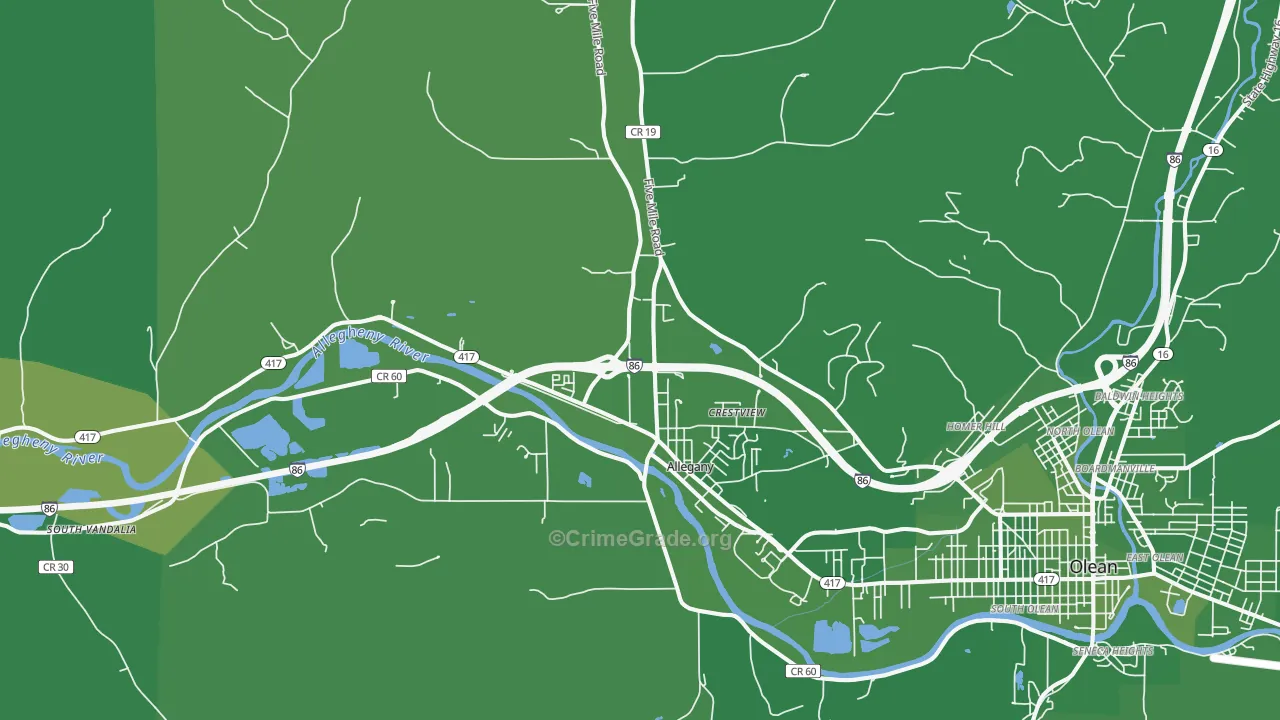 Allegany, NY Map of Vehicle Theft Rates