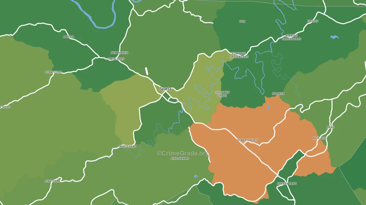 Alleghany County, NC Map of Vehicle Theft Rates