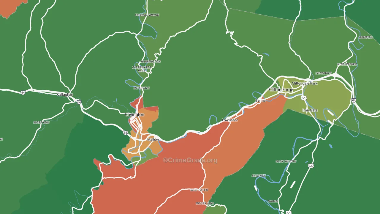 Alleghany County, VA Map of Vehicle Theft Rates