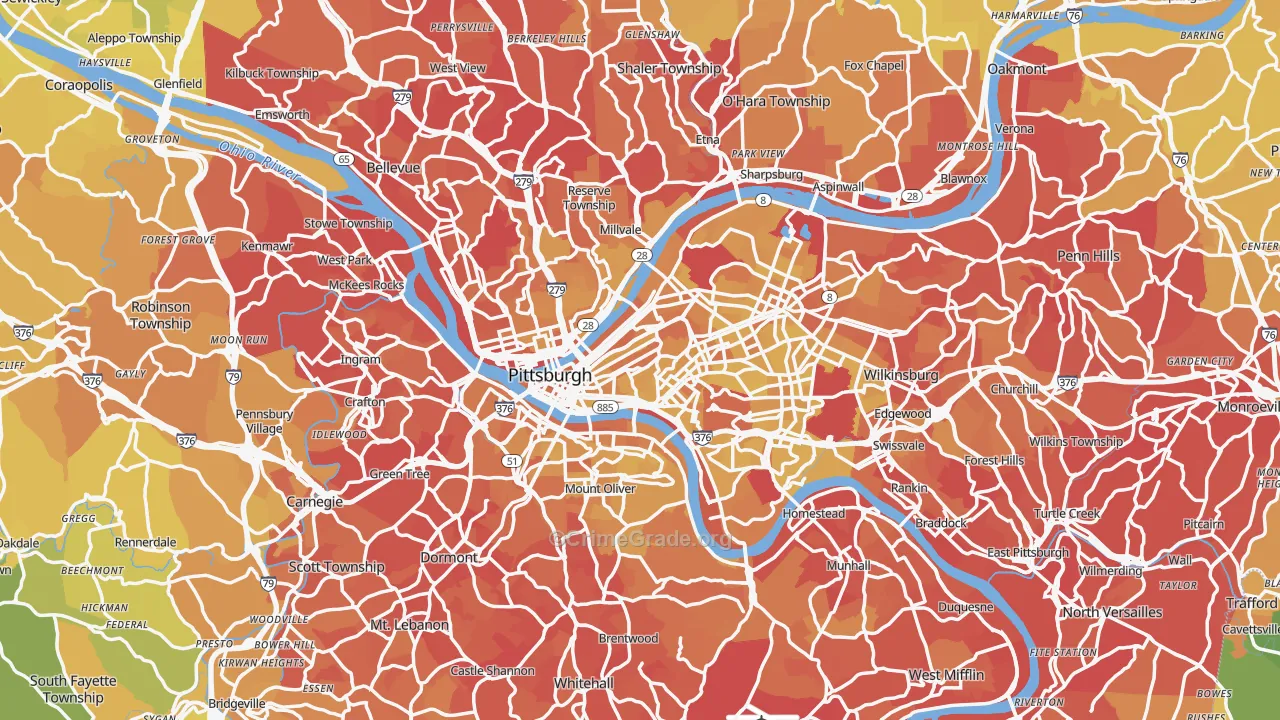 Allegheny County, PA Map of Vehicle Theft Rates