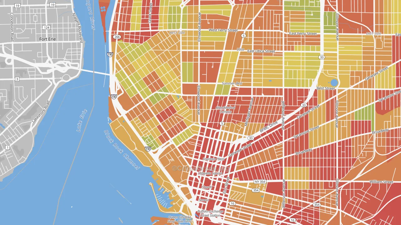 Allen, Buffalo, NY Map of Vehicle Theft Rates
