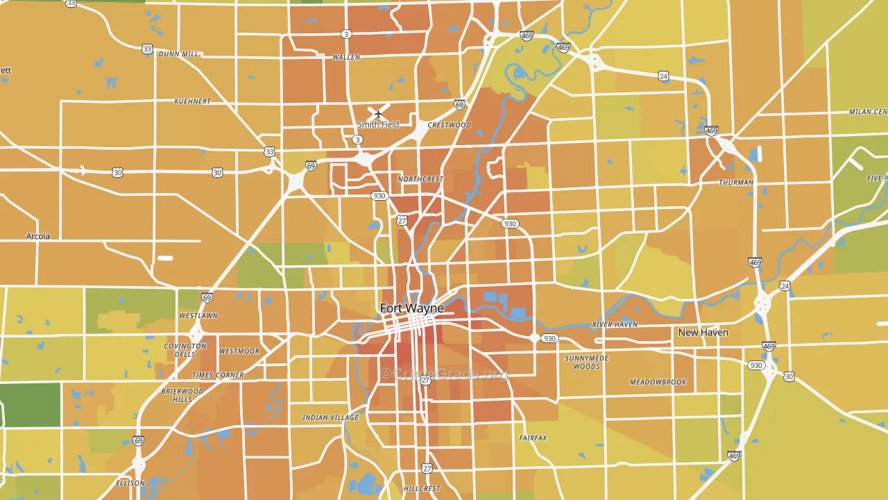Allen County, IN Map of Vehicle Theft Rates