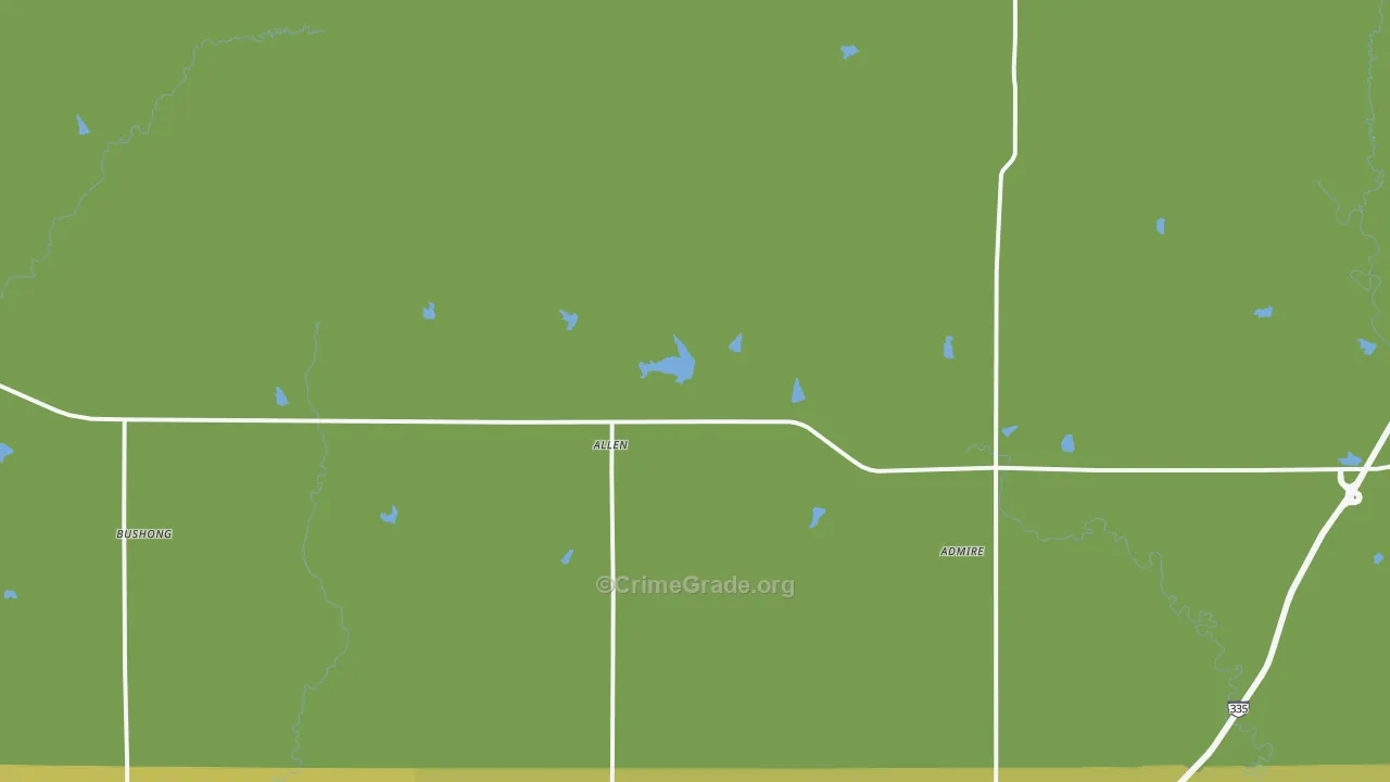 Allen, KS Map of Vehicle Theft Rates