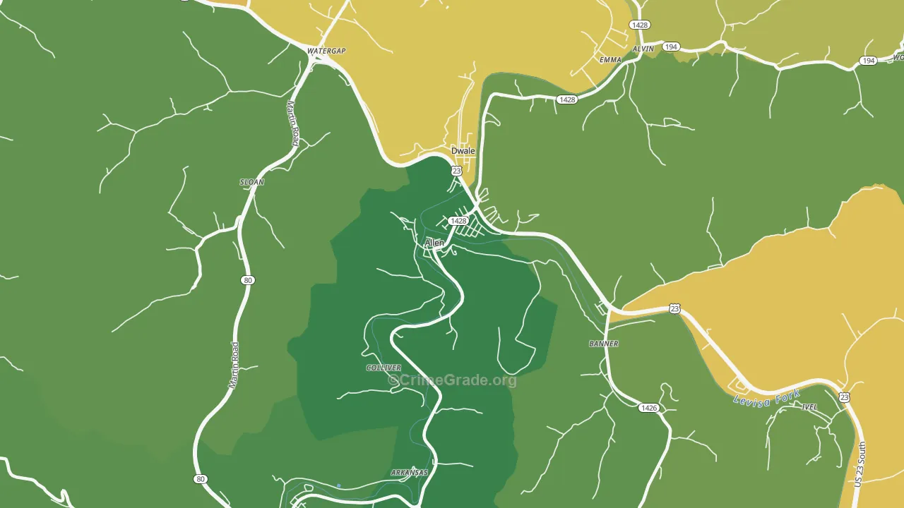 Allen, KY Map of Vehicle Theft Rates