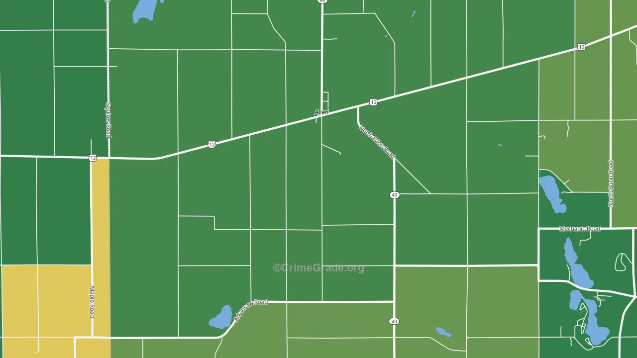Allen, MI Map of Vehicle Theft Rates