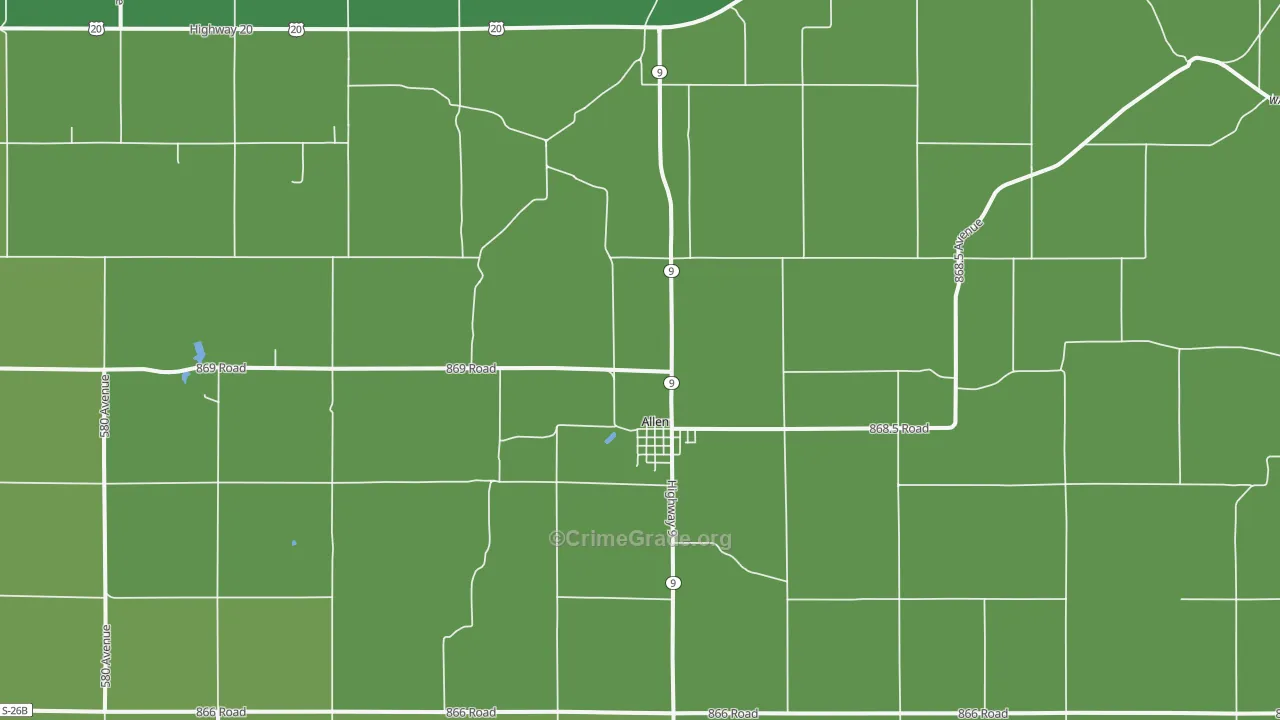 Allen, NE Map of Vehicle Theft Rates