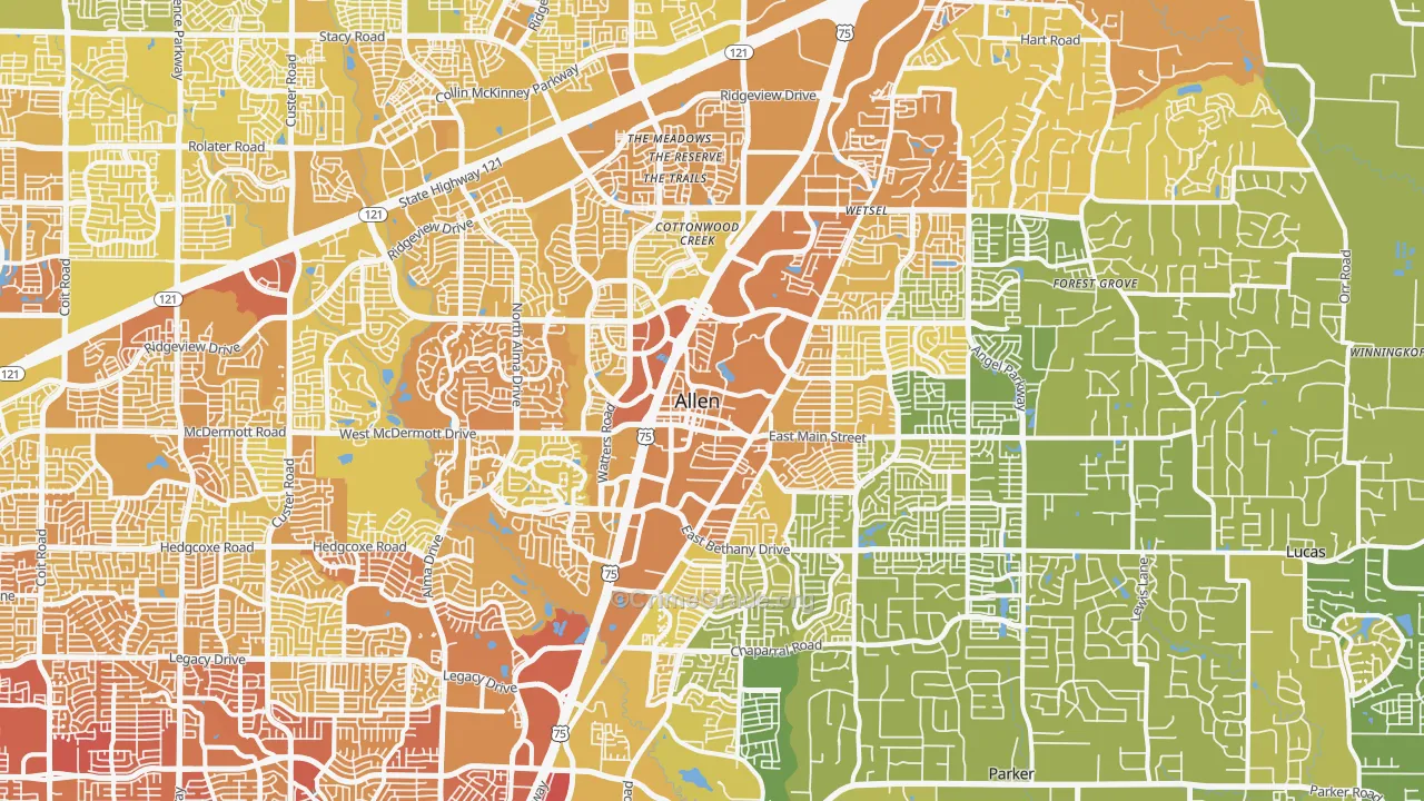 Allen, TX Map of Vehicle Theft Rates