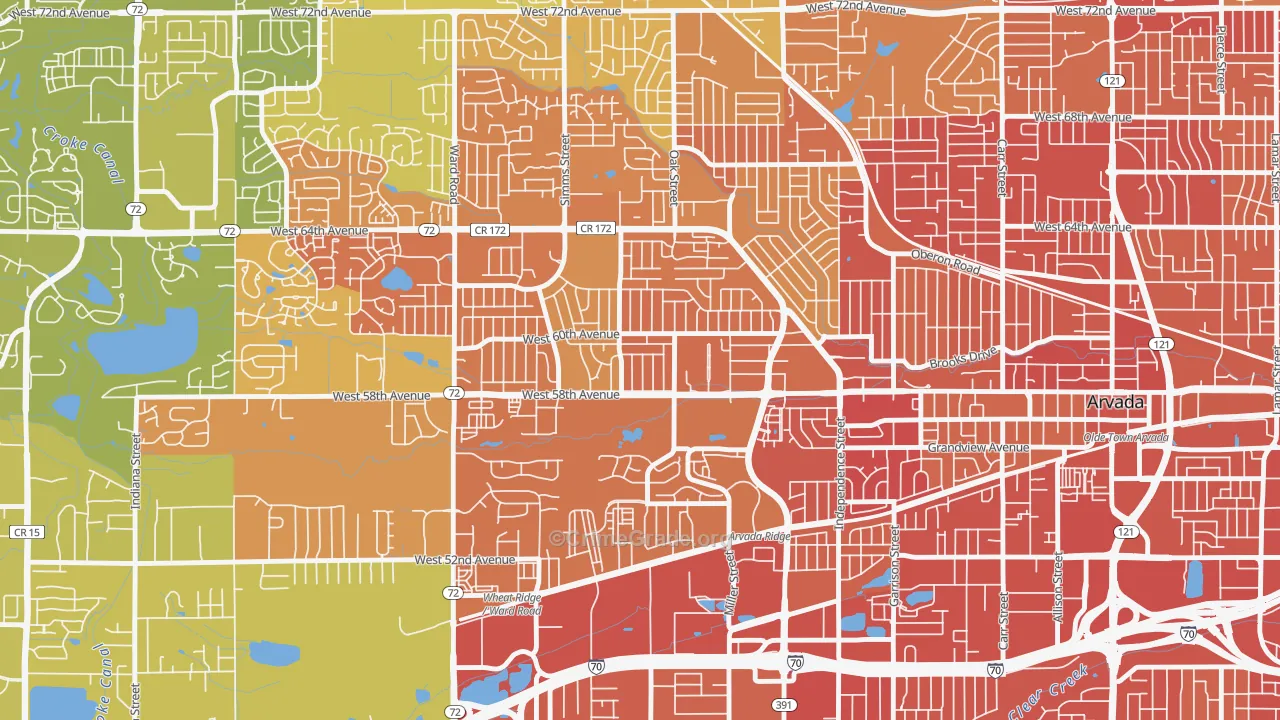 Allendale Area, Arvada, CO Map of Vehicle Theft Rates