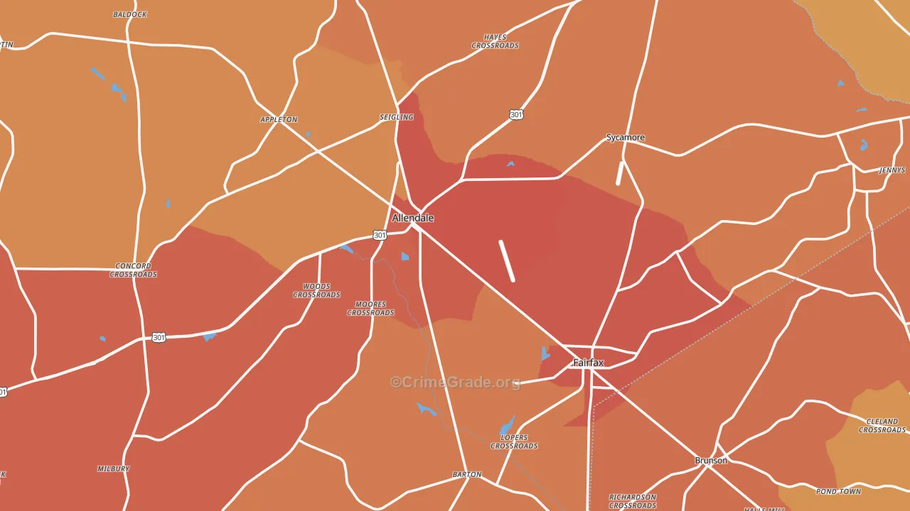 Allendale County, SC Map of Vehicle Theft Rates
