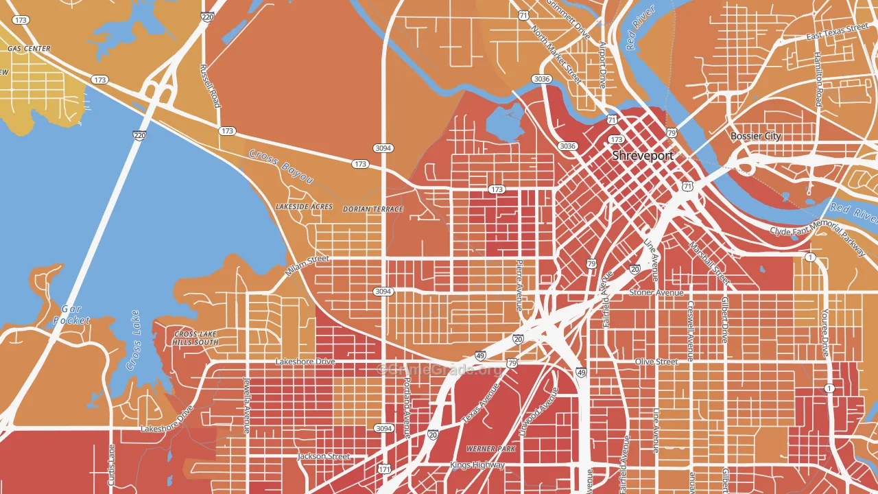Allendale-Lakeside, Shreveport, LA Map of Vehicle Theft Rates