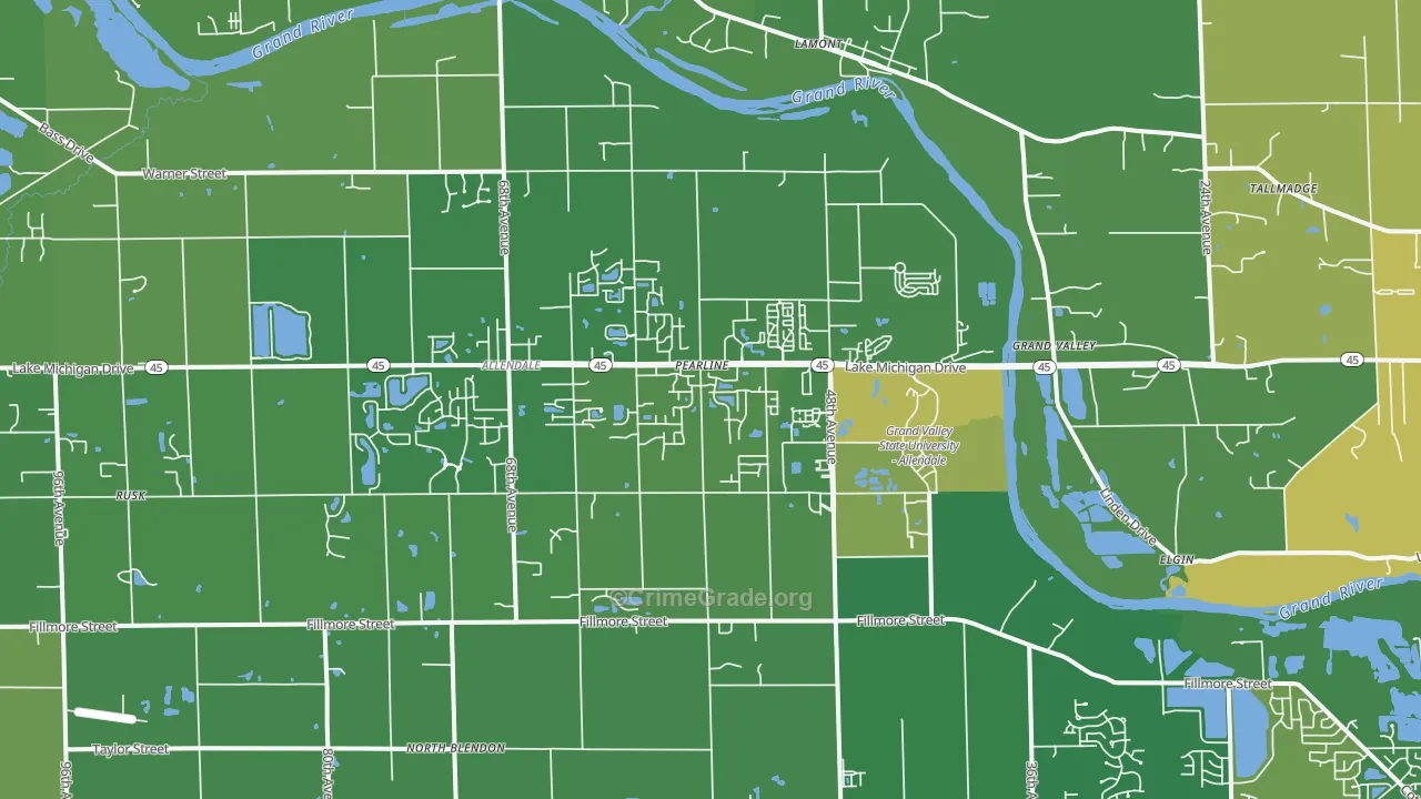 Allendale, MI Map of Vehicle Theft Rates