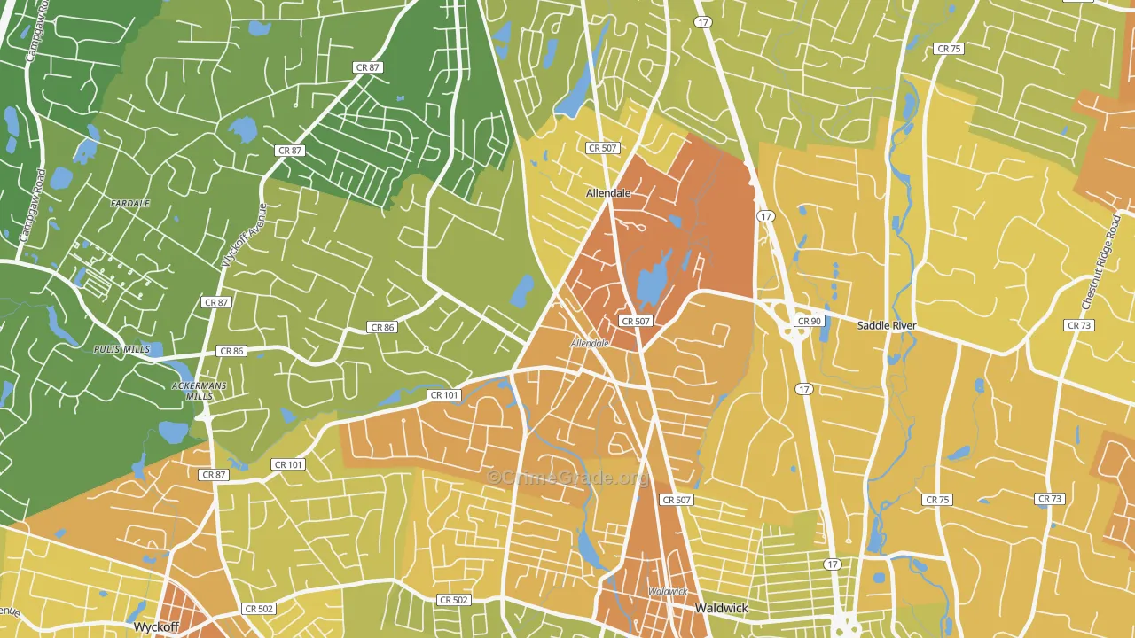 Allendale, NJ Map of Vehicle Theft Rates