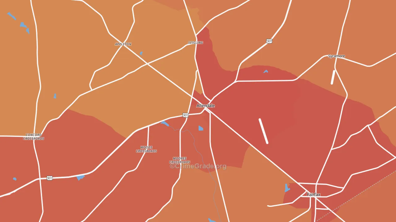 Allendale, SC Map of Vehicle Theft Rates