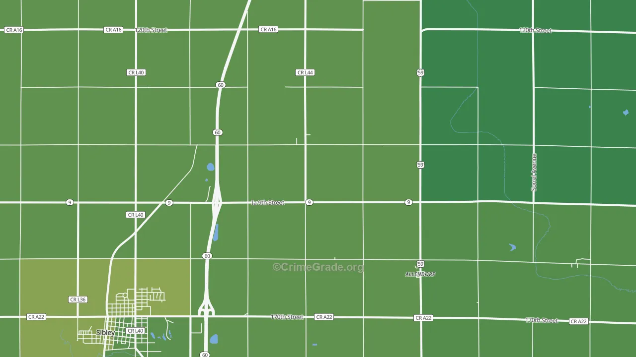 Allendorf, IA Map of Vehicle Theft Rates
