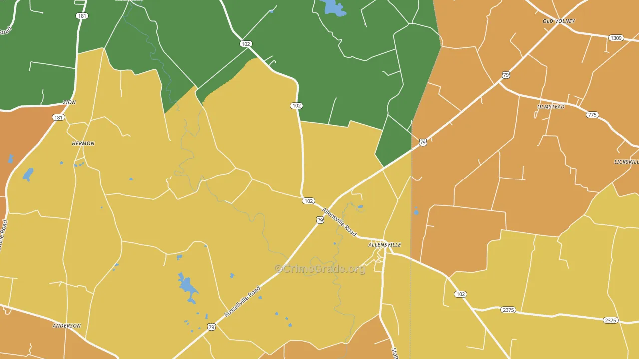 Allensville, KY Map of Vehicle Theft Rates
