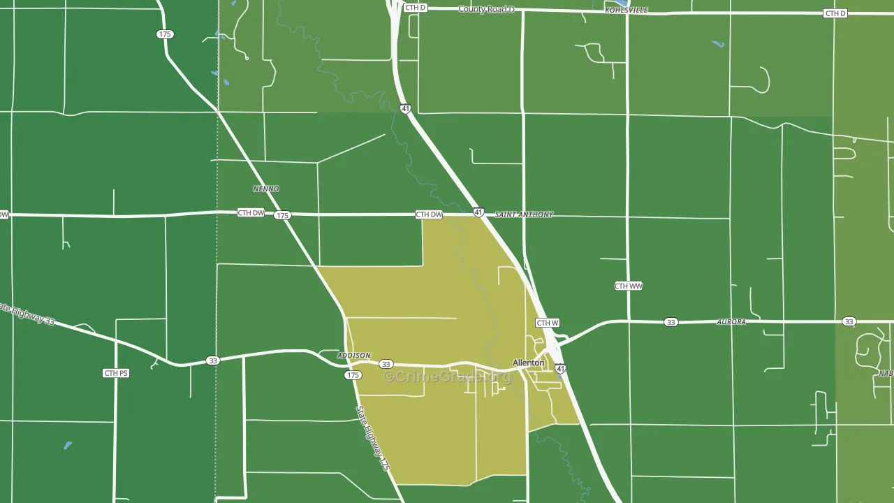 Allenton, WI Map of Vehicle Theft Rates