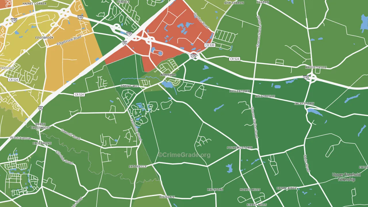 Allentown, NJ Map of Vehicle Theft Rates