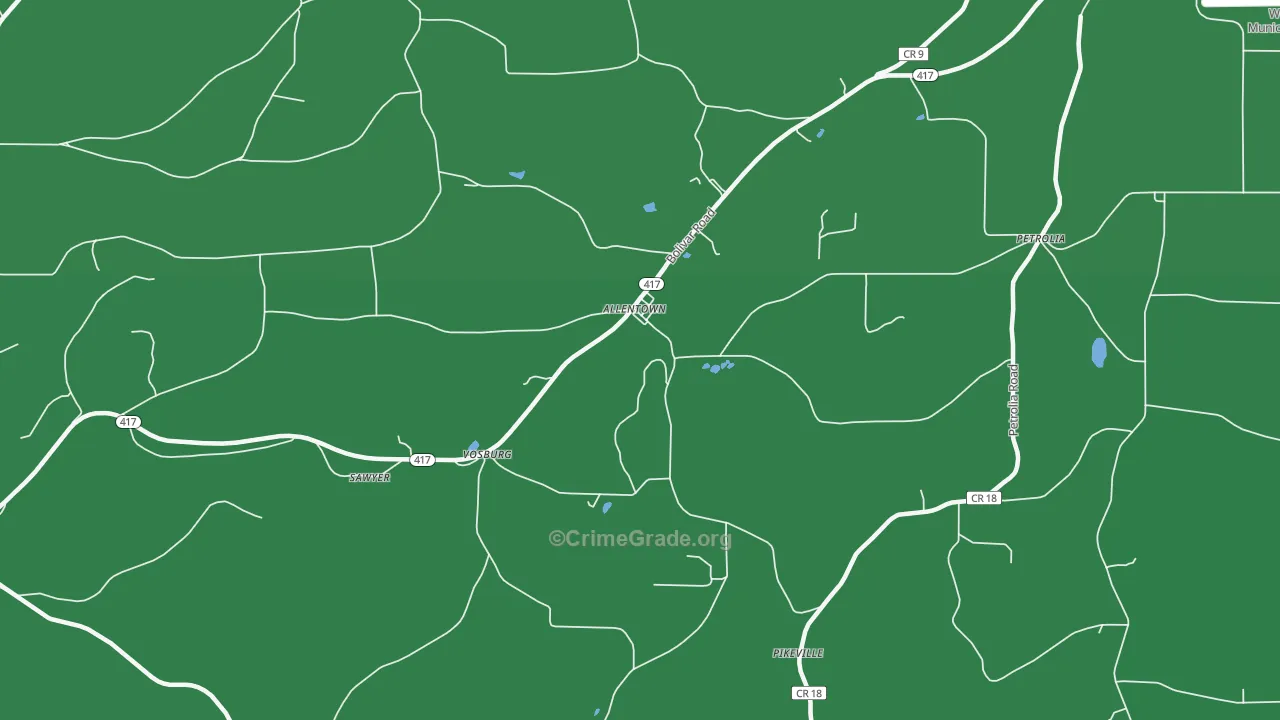 Allentown, NY Map of Vehicle Theft Rates