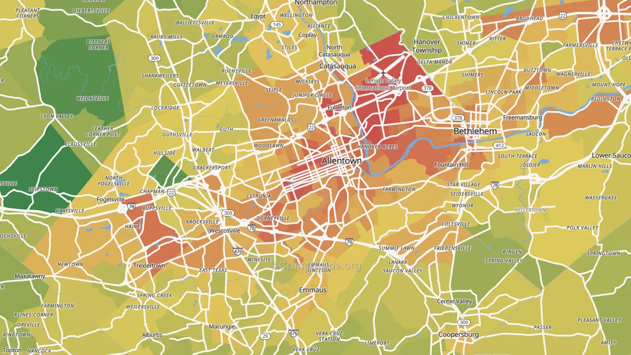 Allentown, PA Map of Vehicle Theft Rates