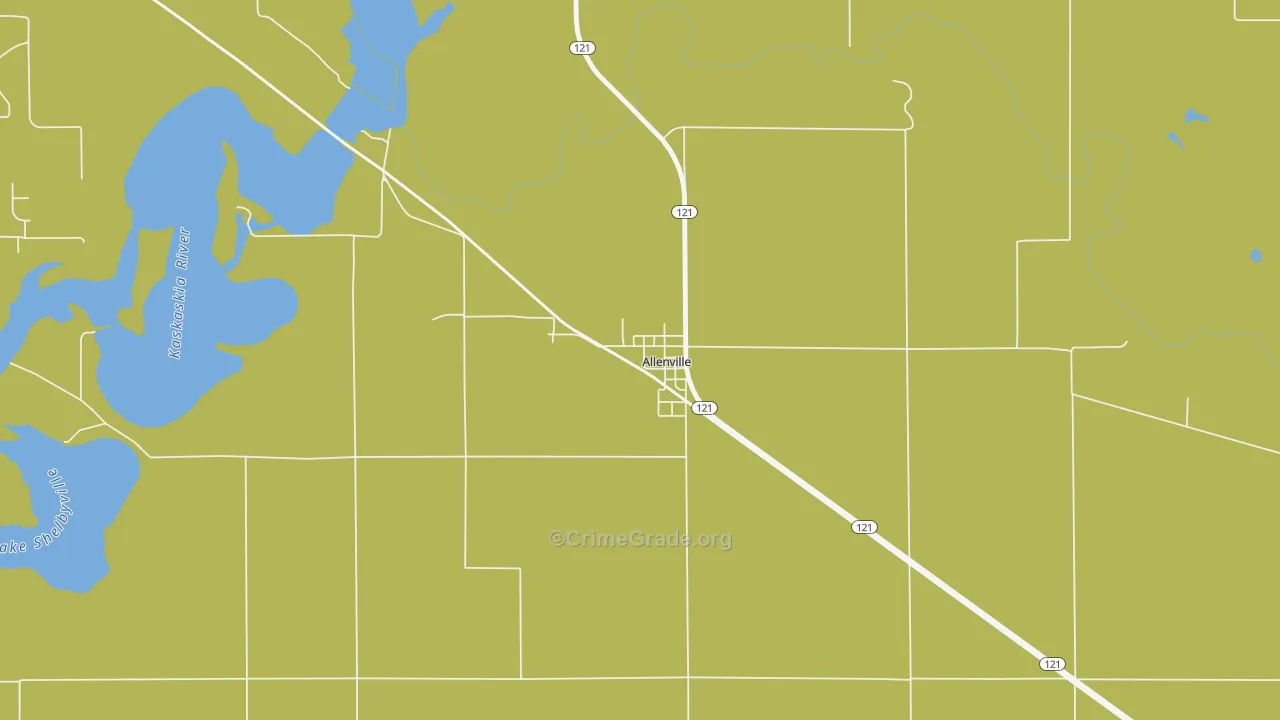 Allenville, IL Map of Vehicle Theft Rates