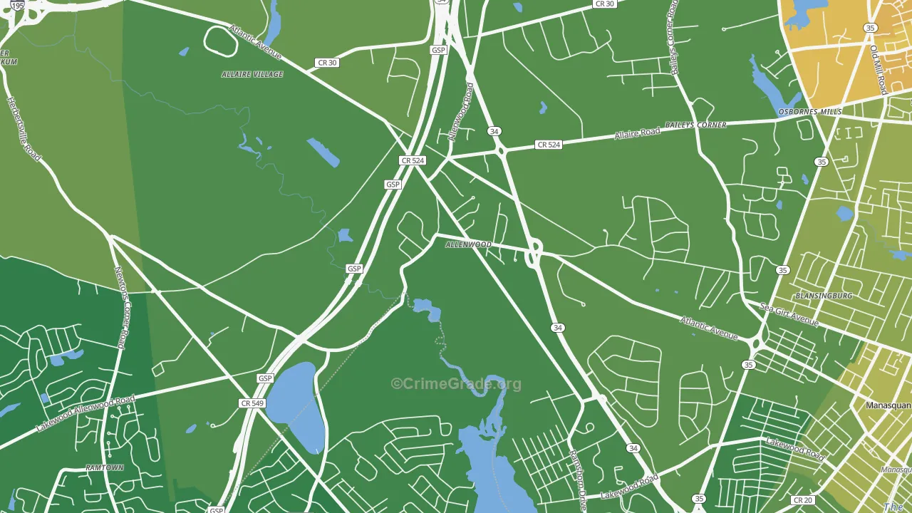 Allenwood, NJ Map of Vehicle Theft Rates