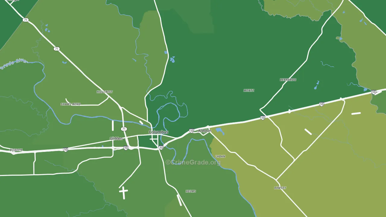 Alleyton, TX Map of Vehicle Theft Rates