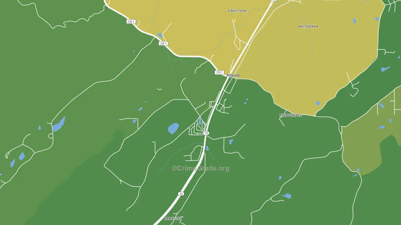 Allgood, AL Map of Vehicle Theft Rates