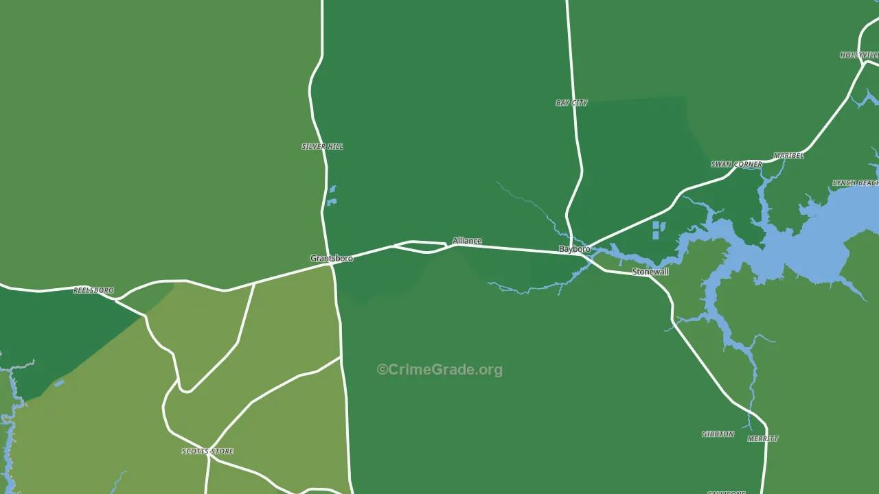 Alliance, NC Map of Vehicle Theft Rates
