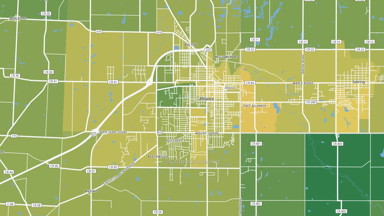 Alliance, OH Map of Vehicle Theft Rates
