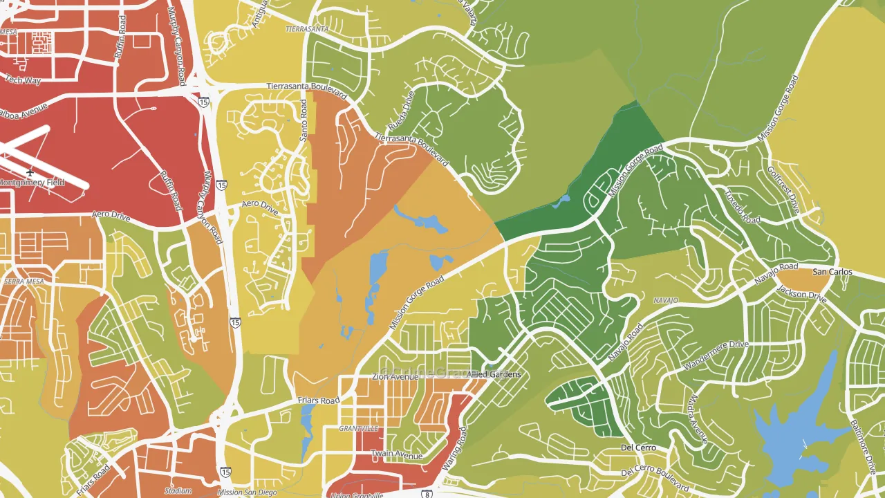 Allied Gardens, San Diego, CA Map of Vehicle Theft Rates